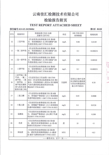昆明市晋宁区宝峰水厂(新水厂) 出厂水2025.1_04
