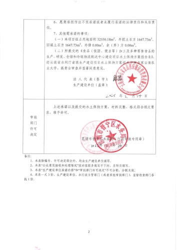 晋水保承〔2025〕4号 水土保持行政许可承诺书（食品（饭团、便当等）加工及多种零售食品的生产、研发、仓储和冷链物流配送中心建设项目）2